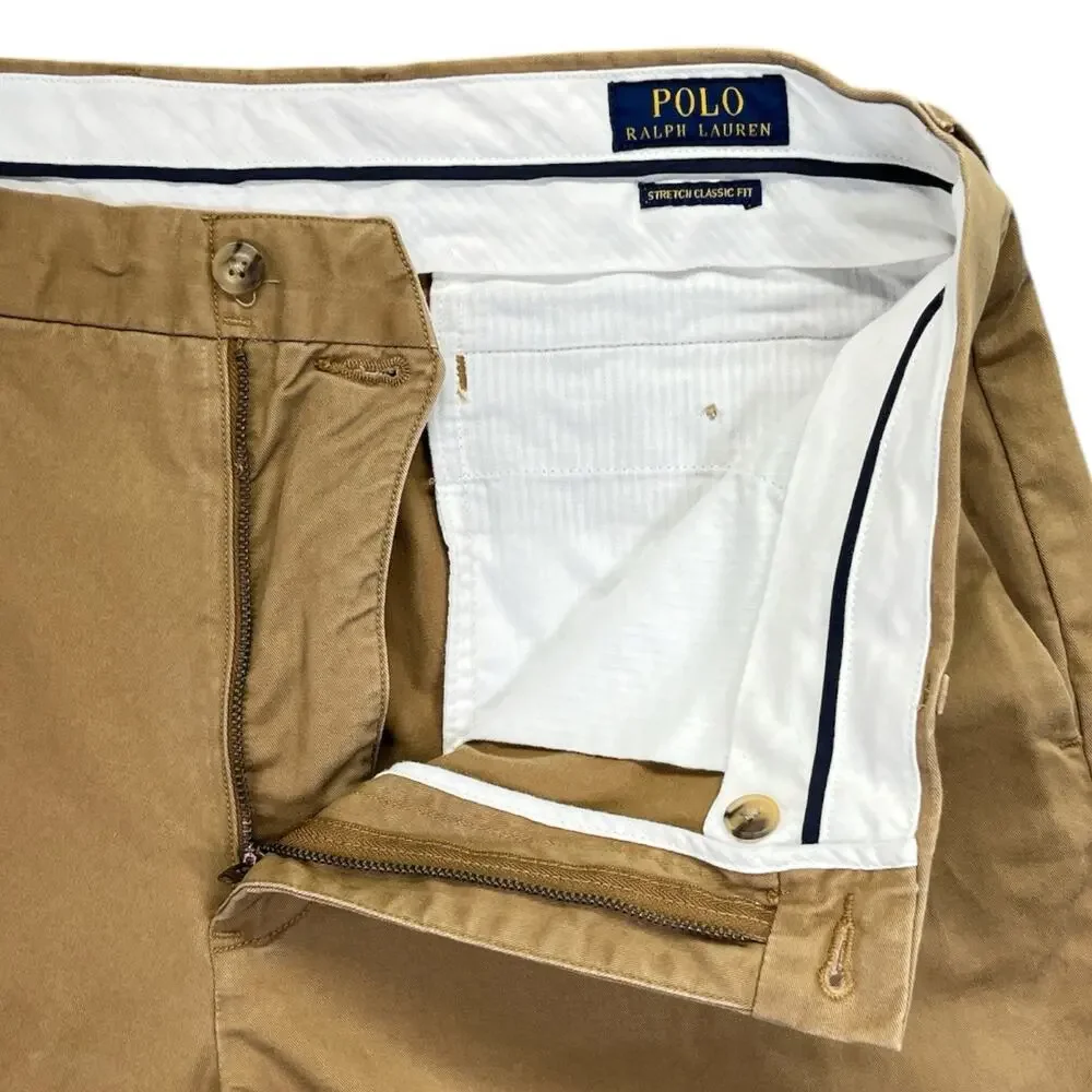 Polo Ralph Lauren Mens Chino Pants Cotton Stretch Tan Khaki 34x32 Classic Fit